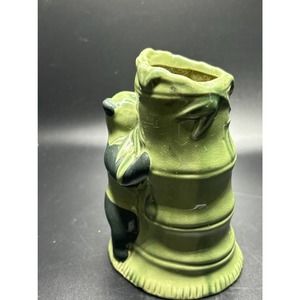 Green Panda Bamboo Vase Planter Vintage MCM